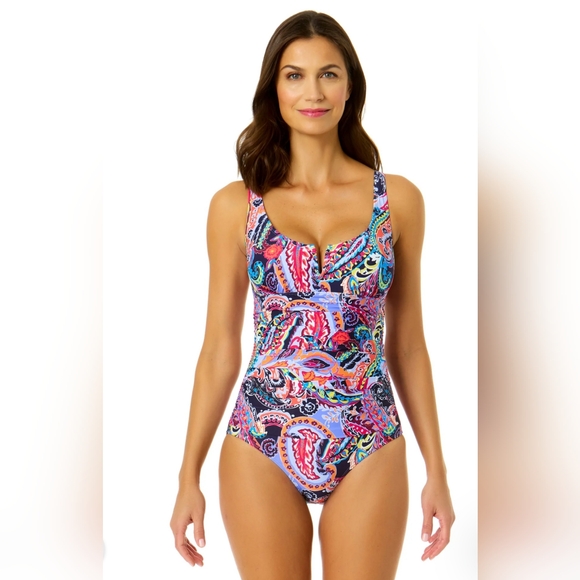 NWT Women's Paisley Parade V-Wire One Piece Swim Suit Size 12 - Picture 1 of 16